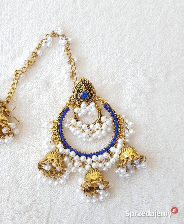 Duże długie kolczyki złoty kolor niebieskie Szczecin sprzedam