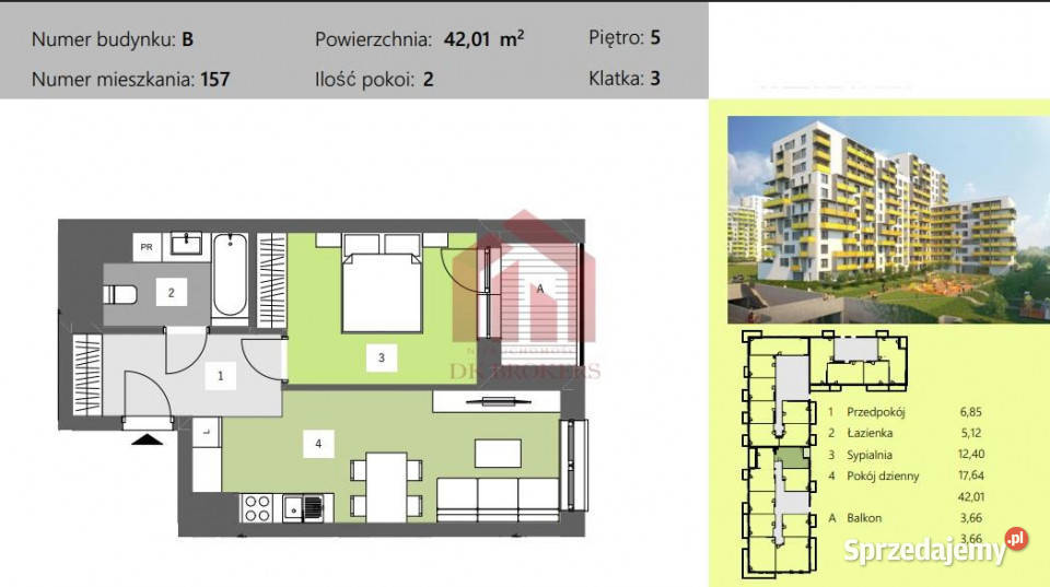 Mieszkanie 42m2 2pokojowe Rzeszów Piętro 5