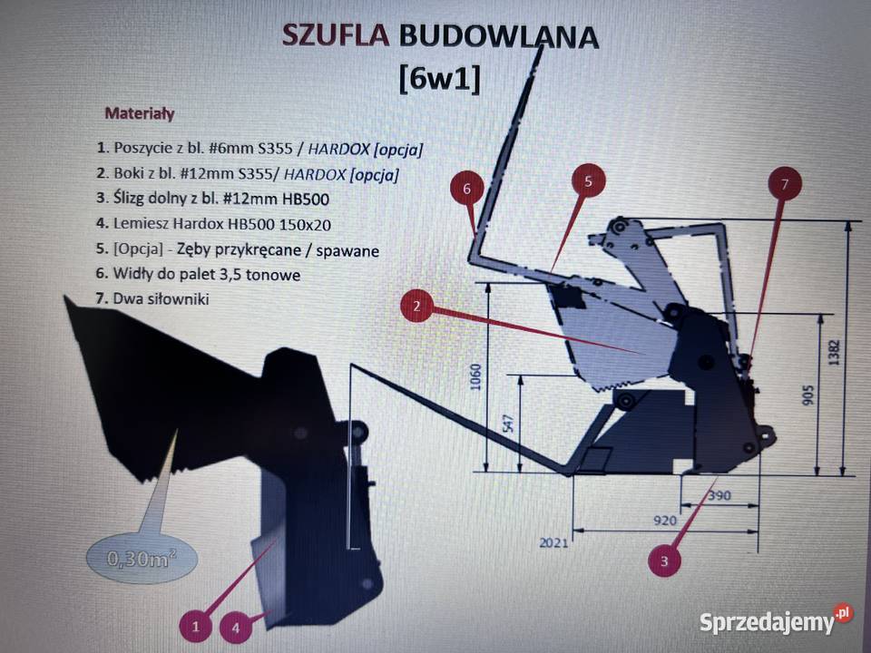 Łyżka 6 w 1 szufla budowlana widły zęby manitou Kutno