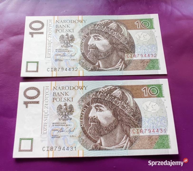 Kolekcja 2 x Banknot 10 2016 kolejne numery UNC