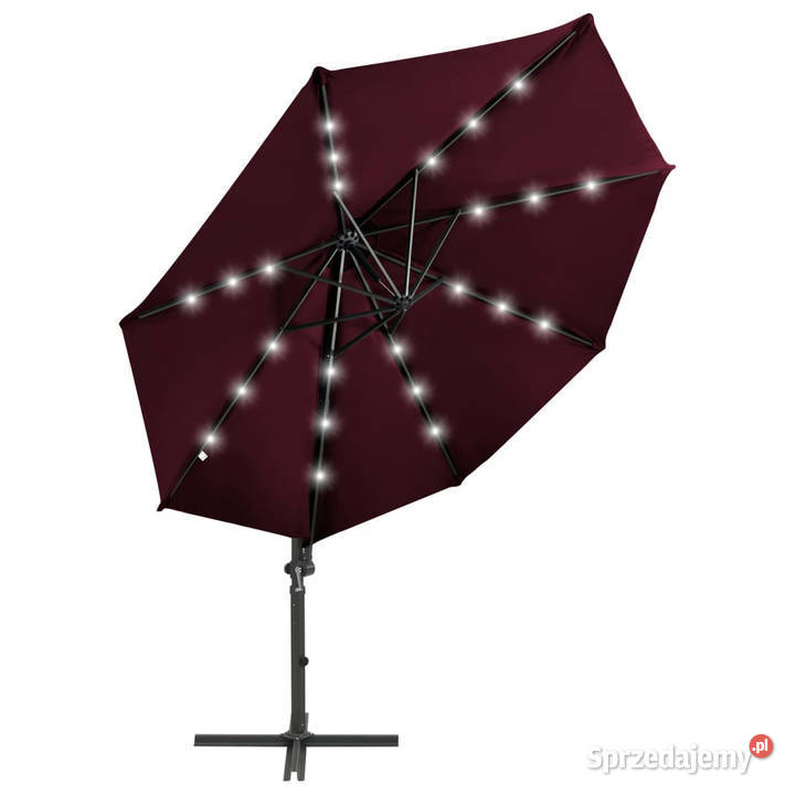 Parasol wiszący z LED i słupkiem bordowy 300 Warszawa