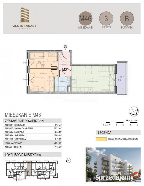 M45 3507 m 2 pokoje balkon 3 piętro Liczba pokoi 2 Staszów sprzedam