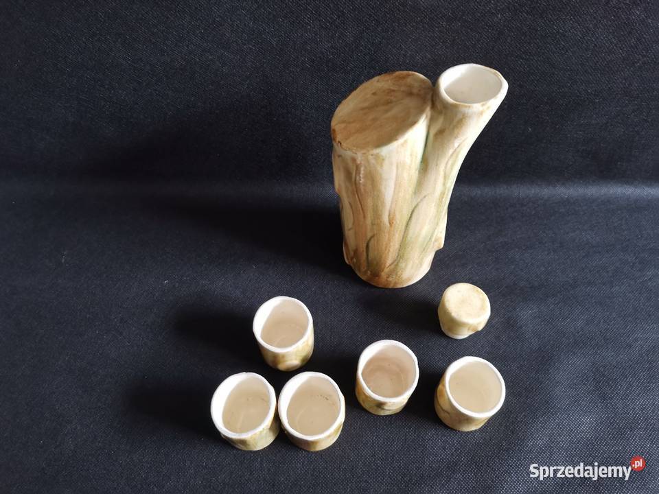 Stara karafka i kieliszki ceramika design PRL Porcelana i szkło śląskie