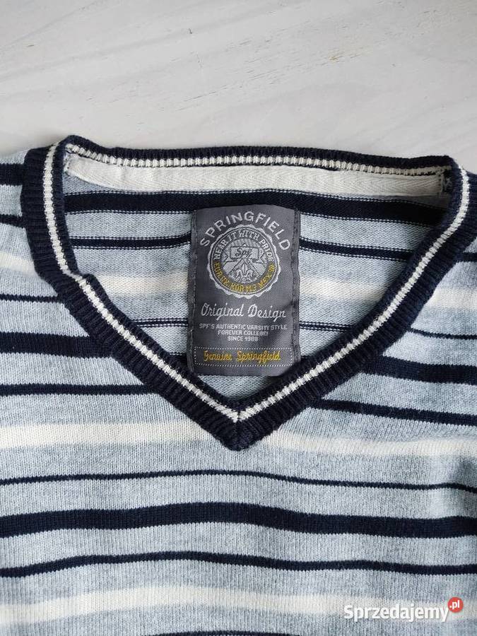 Sweter serek Springfield w paski szaro kremowo Odzież codzienna Moda i Styl Głuchołazy