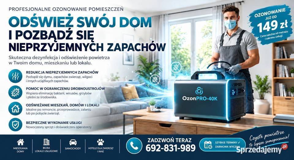 Profesjonalne ozonowanie mieszkań, domów i samochodów | Od 149 zł