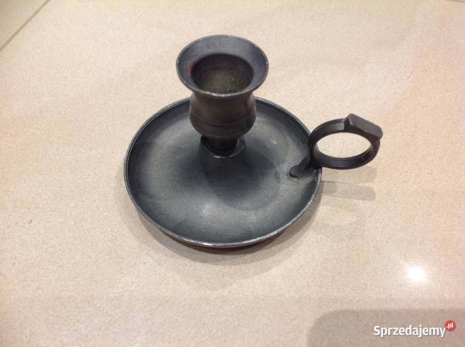 Stary Kaganek Cynowy Świecznik Sygnowany Nowa Sól