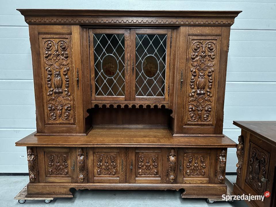 Piękny antyczny dębowy gabinet biblioteka Sławoszewek