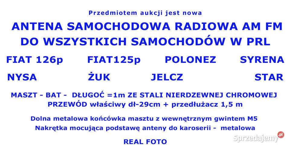 ANTENA 125p 126p Syrena Polonez FIAT FSO CHROM zachodniopomorskie Białogard sprzedam
