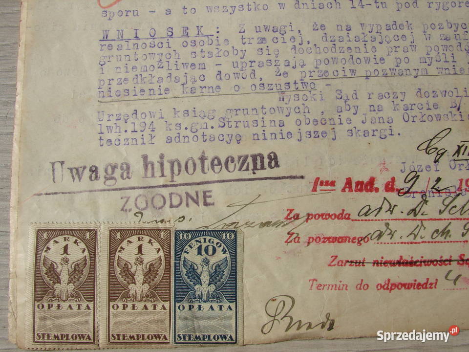 Tarnów Zgłobice 1921 r Sąd Okręgowy znaczki mazowieckie Warszawa
