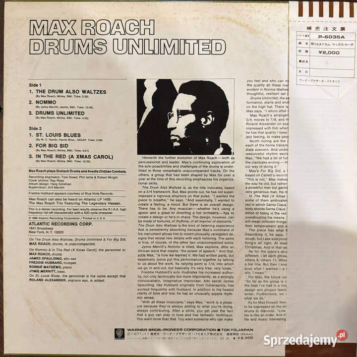 Roach Drums Unlimited EXEX Japan Obi LP 1971 jazz Gdynia