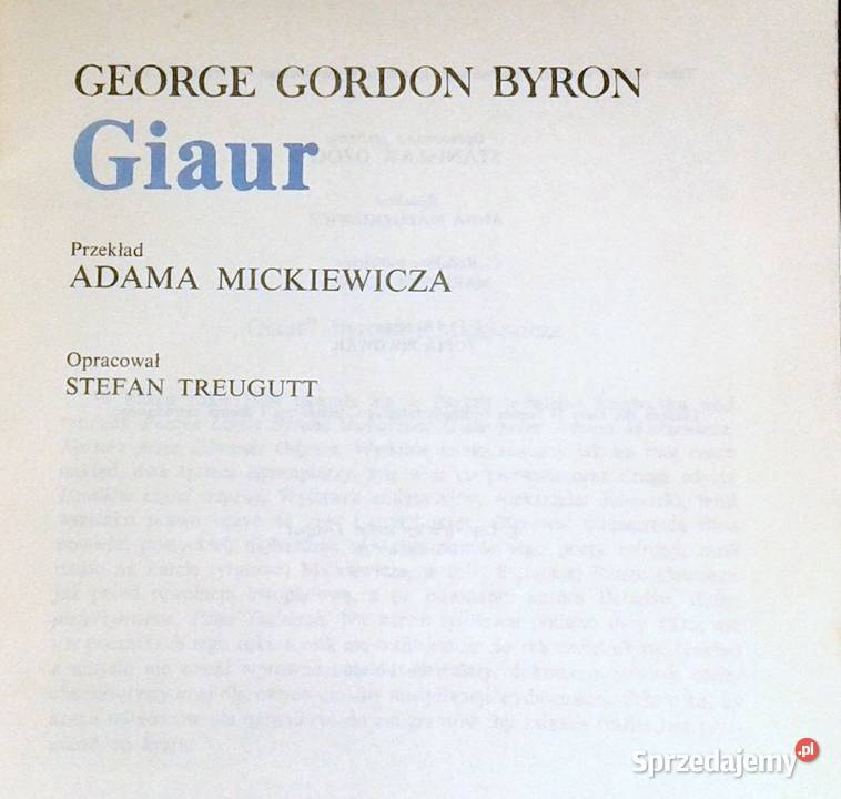 Giaur Lektura szkolna George Gordon Byron Pozostałe lubelskie Chełm sprzedam