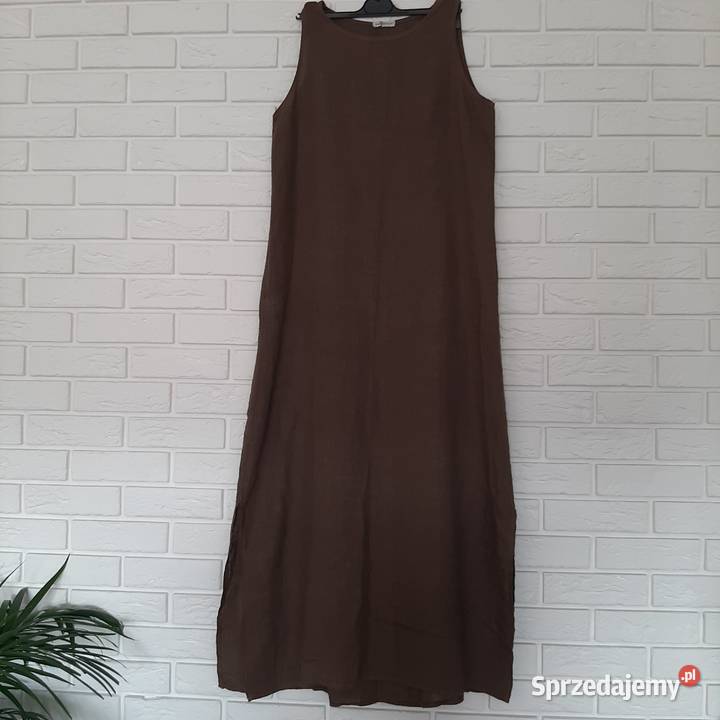 Sukienka lniana długa brązowy/beżowy śląskie Chorzów