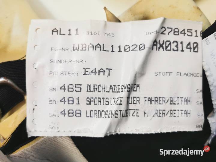 Fotele Kanapa Sportsitze BMW 3 E46 Sedan Wyszków sprzedam