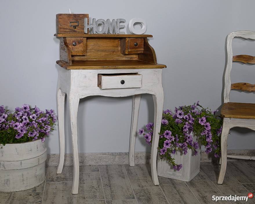 BIURKO DREWNIANE RUSTYKALNE SEKRETARZYK BIAŁY Węgrów