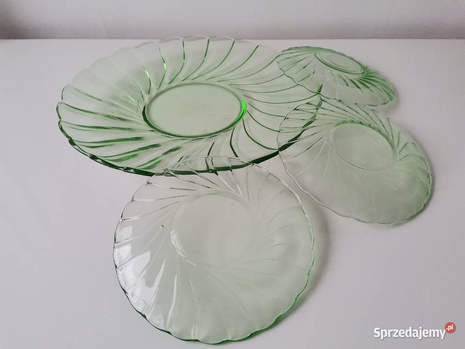 Stara zielona patera talerzyki 13 szkło Art Deco Katowice