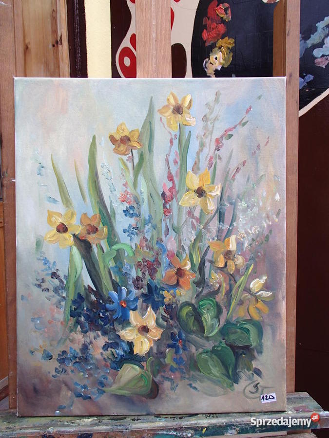 Obraz malowany na płótnie kwiaty 50x40