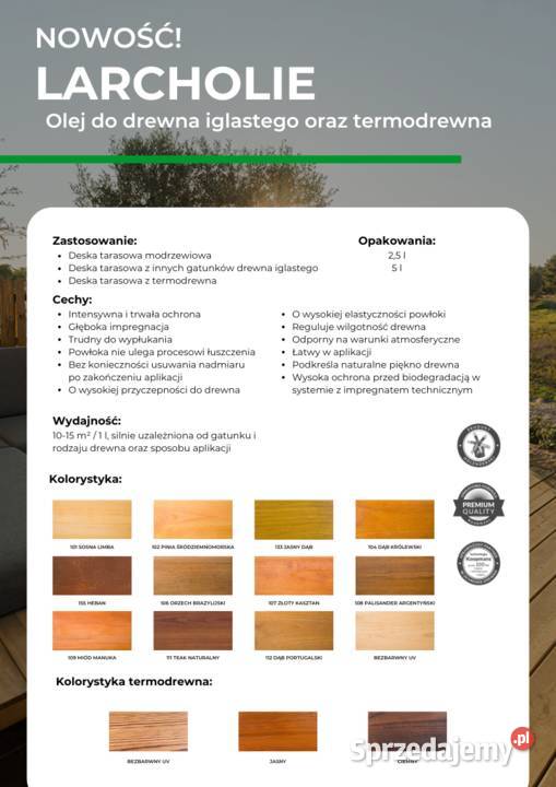 Larcholie olej do deski TERMO 25l KOLOR Gorzów Wielkopolski sprzedam