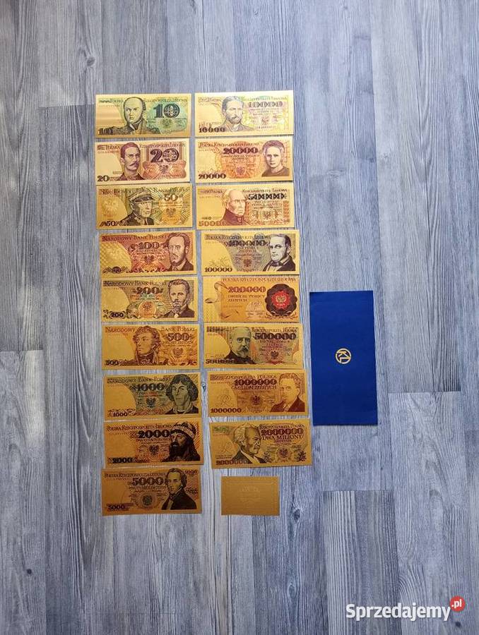 zestaw 17 pozłacanych banknotów PRL Stalowa Wola