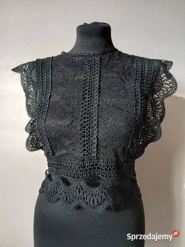 Ażurowy czarny topbluzka damskarozmiar Sxs Rozmiar 36(S) Kielce
