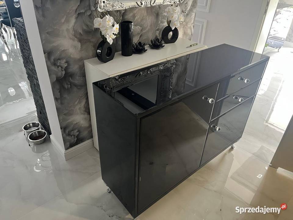 Komoda lustrzana czarna glamour noga chrom salon 40cm Komody Komody Kępno