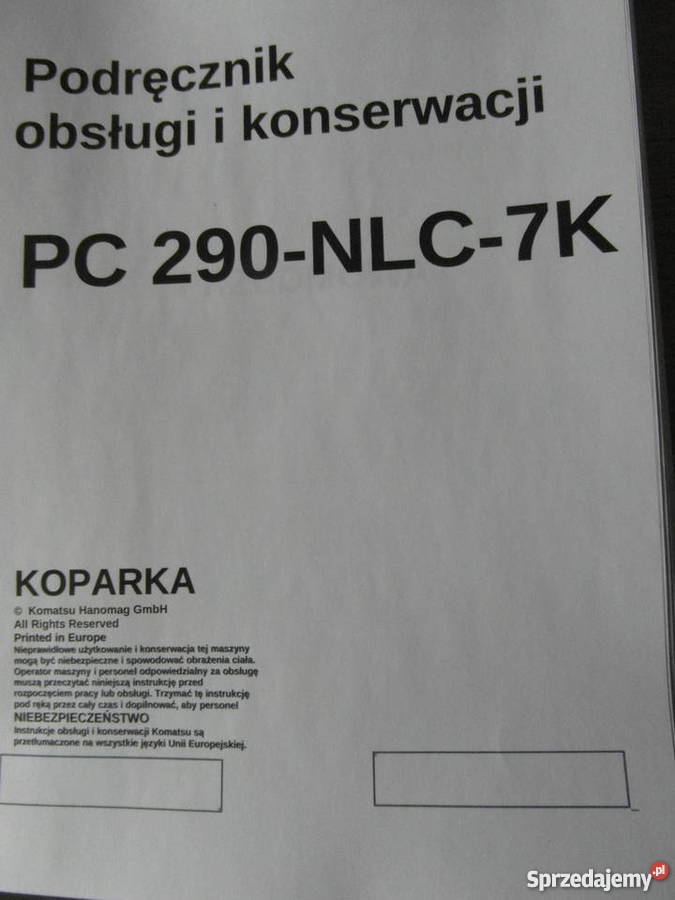 dtr instrukcja obsługi koparka komatsu pc Rok wydania 2009 zachodniopomorskie Szczecin