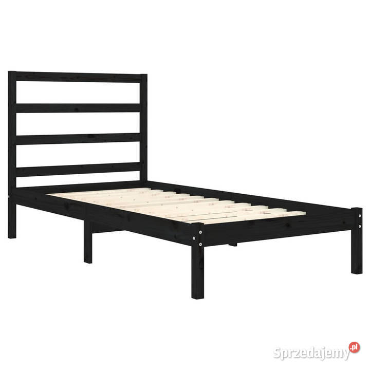Rama łóżka czarna lite drewno pojedyncza 75x190