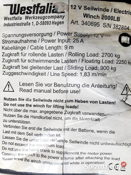 Wyciągarka elektryczna 12V przenośna Katowice