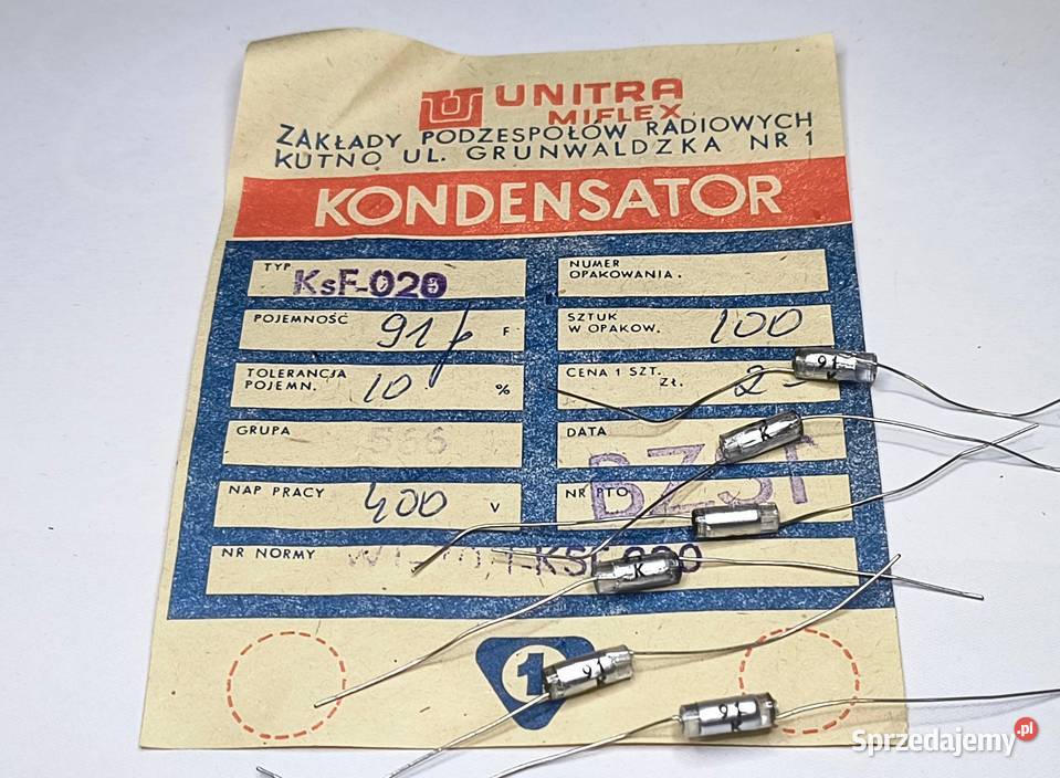 Kondensator 91pF 400V KsF Unitra MIFLEX Gdańsk