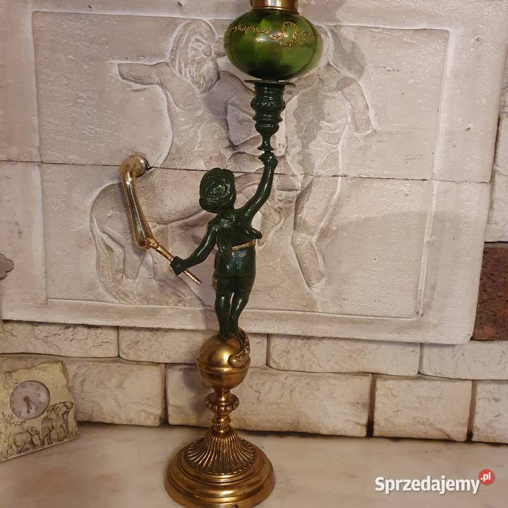 Figuralnasprawna lampa naftowa z brązu dolnośląskie Wrocław sprzedam