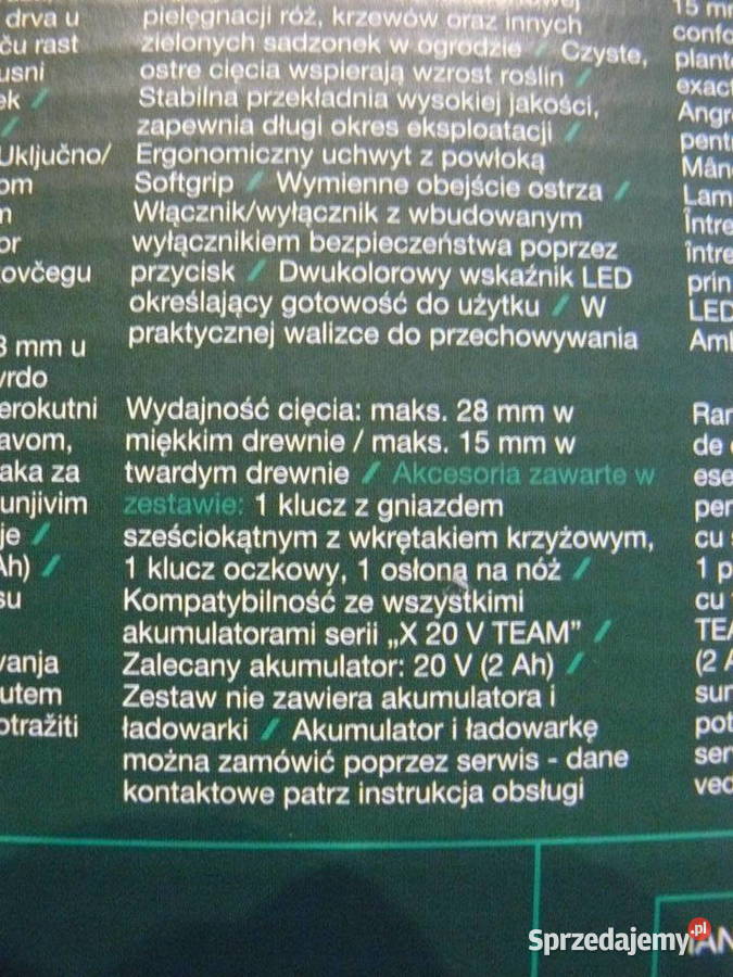 Sekator Nożyce akumulatorowe do gałęzi 20V