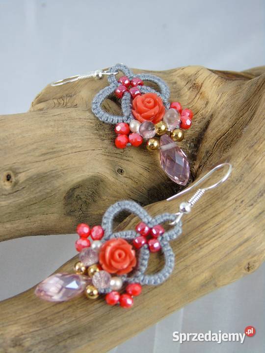 Kolczyki koronkoweróżne kolory Wiśniowa
