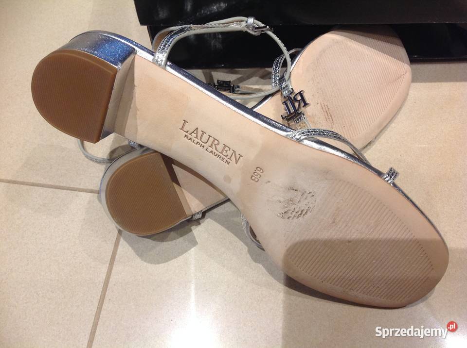 Skórzane Sandały Damskie RALPH LAUREN 37 Srebrne Sandały i klapki Nowa Sól sprzedam