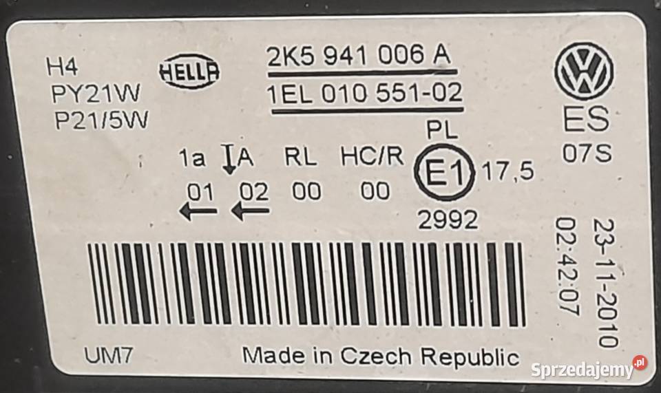 Lampa prawa przednia wv cadi 3 Lampy przednie małopolskie Tarnów
