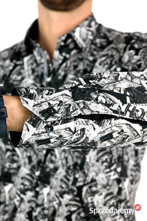 DANIEL BESSI Koszula Męska Fb066 Czarna Szara Ostrów Wielkopolski
