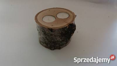 Świecznik drewniany brzoza tealight dwa otwory odcienie brązowego Rybnik