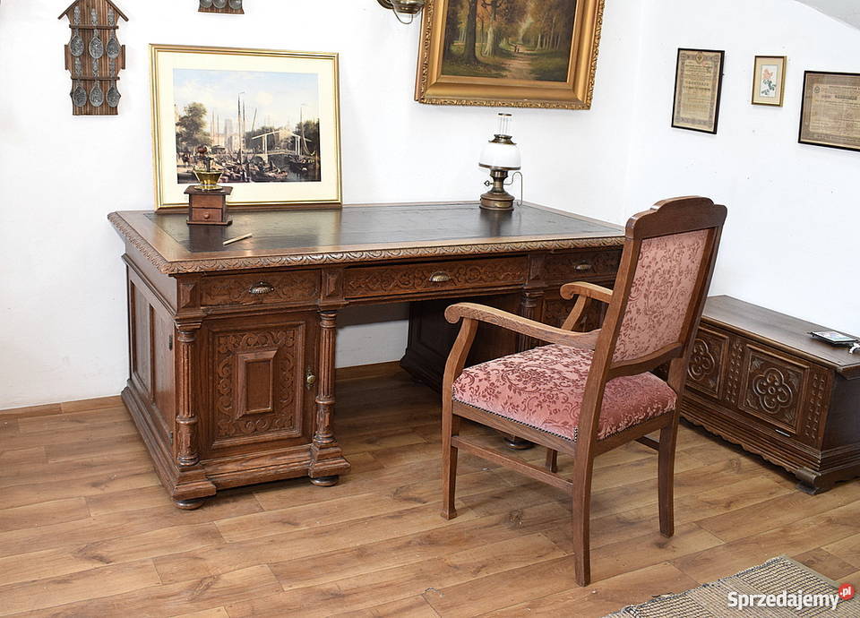 DUŻE STARE DĘBOWE BIURKO 190X96 POMOCNICZE BLATY Świdnica