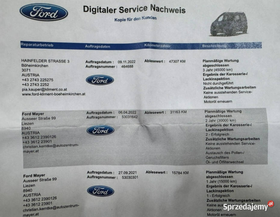 Ford Tourneo Courier Pisemna Gwarancja 12 Tourneo Courier