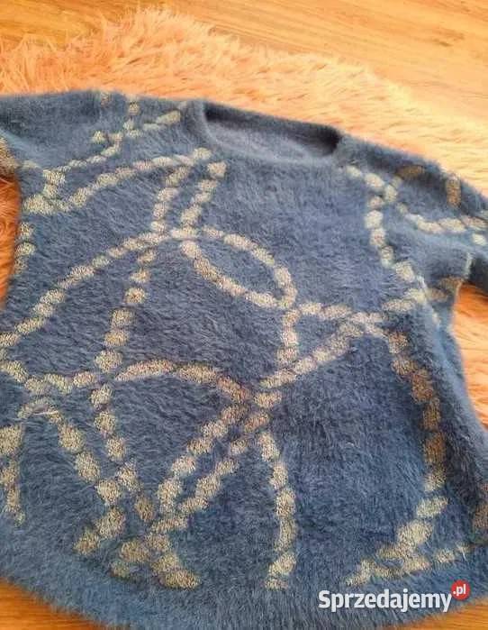 Piękny ciepły zimowy niebieski sweter 38 biały Kraków