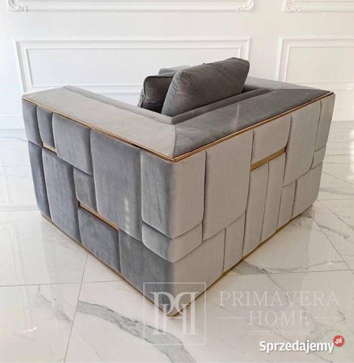 Fotel tapicerowany glamour złoty szary velvet Warszawa