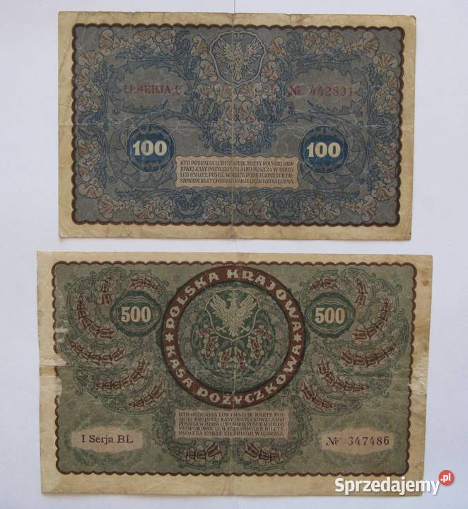 100 500 Marek Polskich 1919 zestaw 2 Dąbrowa Górnicza