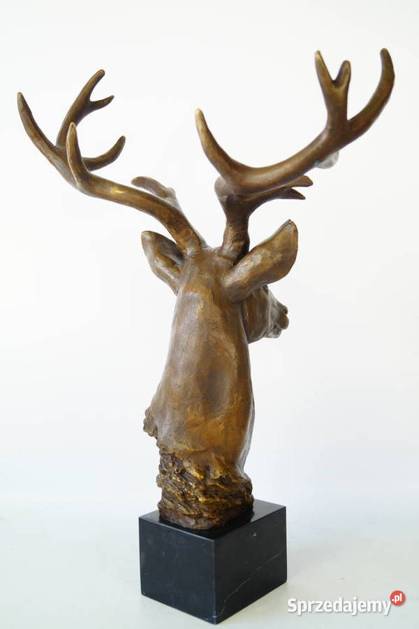 Figura z brązu rzeźba JELEŃ trofeum myślistwo Gizałki