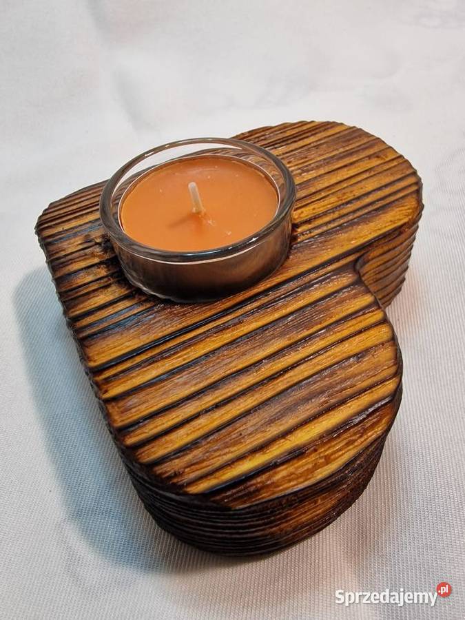 Świecznik drewniany serce koniakowy na tealight Sępopol sprzedam