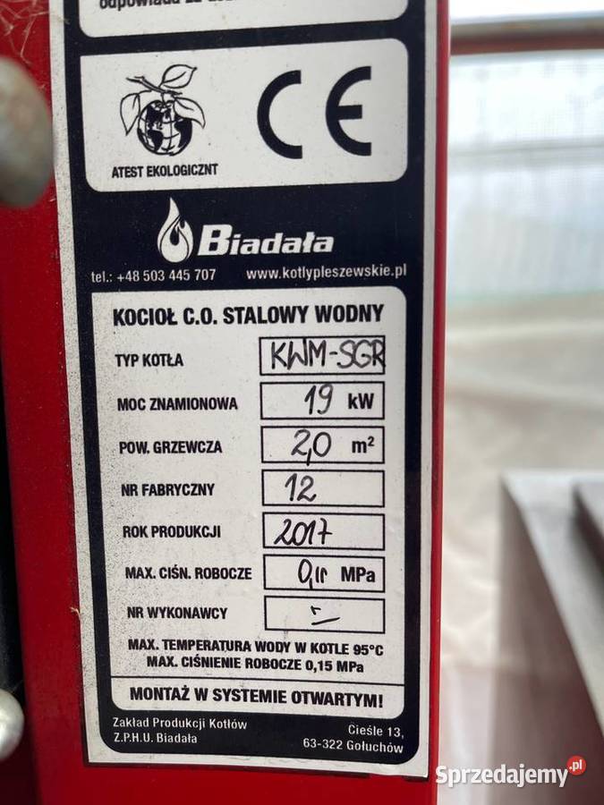 Kocioł Biadała KWMSGR 19kW ekogroszek drewno zachodniopomorskie Swobnica