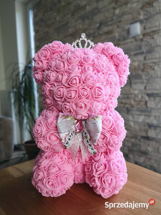 Miś z róż piankowych różowy wys 23 Rękodzieło mazowieckie Otrębusy sprzedam