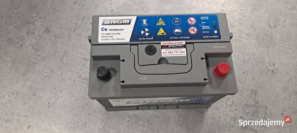 Akumulator GROM Premium 74Ah 720A EN DTR Prawy kujawsko-pomorskie Grudziądz