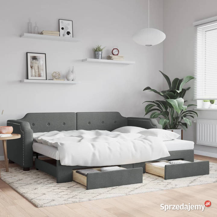Sofa rozsuwana z szufladami ciemnoszara tkanina