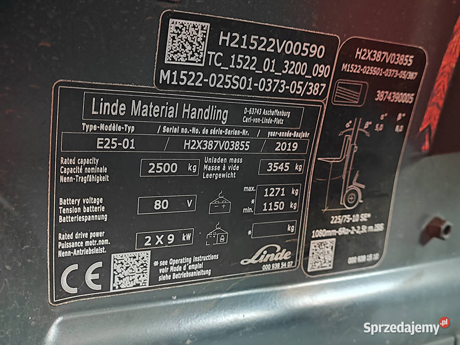 Wózek widłowy elektryczny Linde E2501 duplex 373 Linde sprzedam