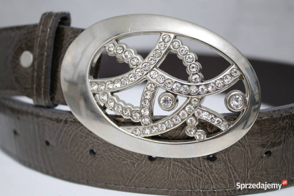 Pasek damski z dużą srebrną cekinową klamrą dolnośląskie