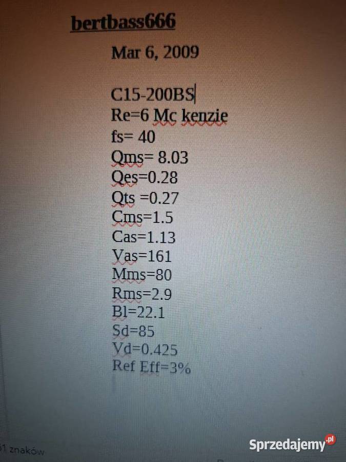 Głośnik 15 MCKenzie bass Organy śląskie Rybnik sprzedam