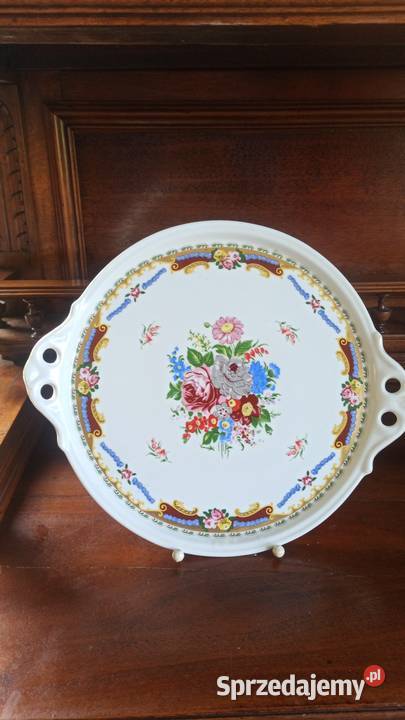 Patera Z pięknym dekorem w kolorach burgunda Z Gdańsk